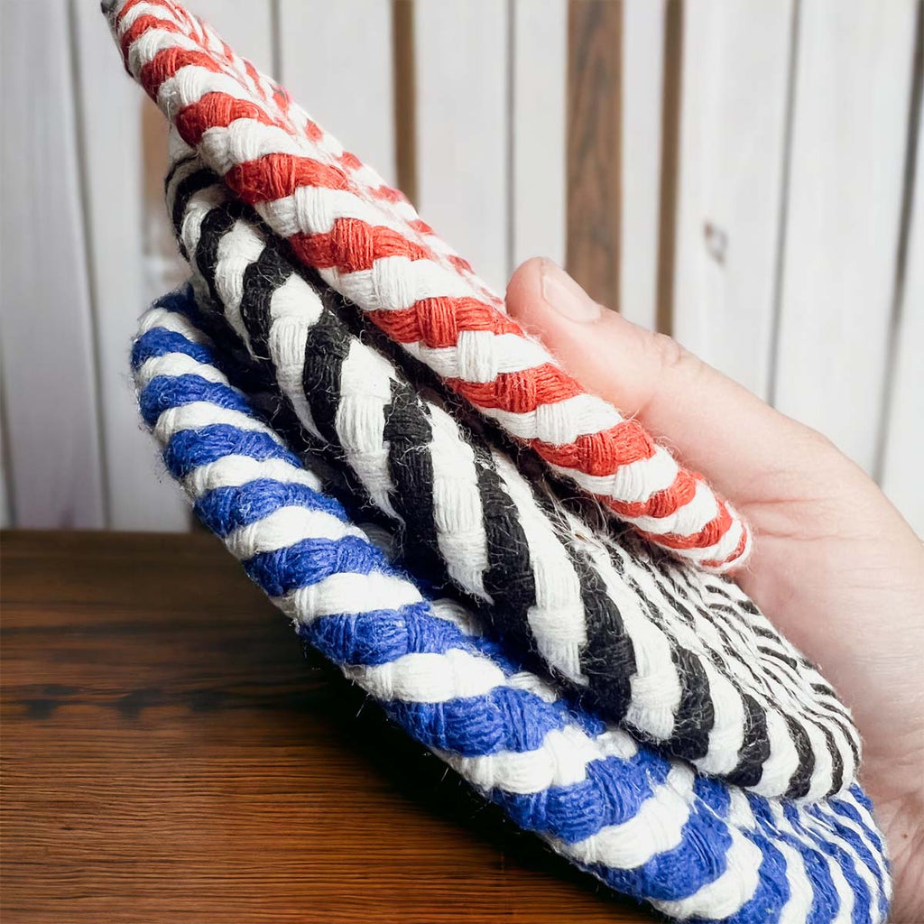 Black Braided Coaster Set 4-Pack Candy Cane Stripe Coasters Table Protectors BandsCo Straps