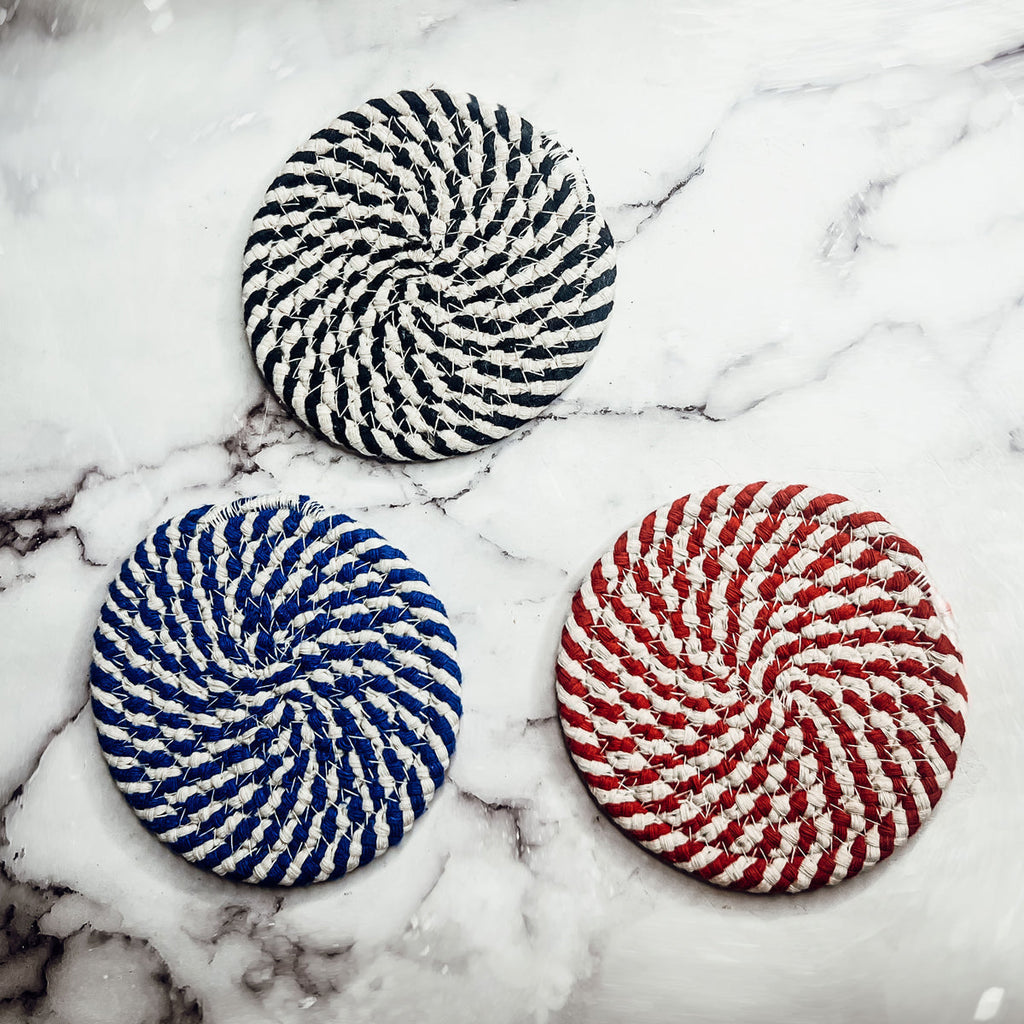 Black Braided Coaster Set 4-Pack Candy Cane Stripe Coasters Table Protectors BandsCo Straps