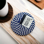 Blue Braided Holiday Coaster Set 4 Pack Candy Cane Stripe Table Protectors Absorbent Drink Mats BandsCo Straps