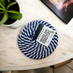 Blue Braided Holiday Coaster Set 4 Pack Candy Cane Stripe Table Protectors Absorbent Drink Mats BandsCo Straps