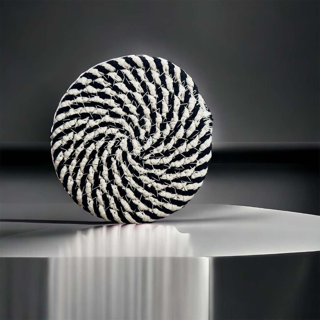 Blue Braided Holiday Coaster Set 4 Pack Candy Cane Stripe Table Protectors Absorbent Drink Mats BandsCo Straps