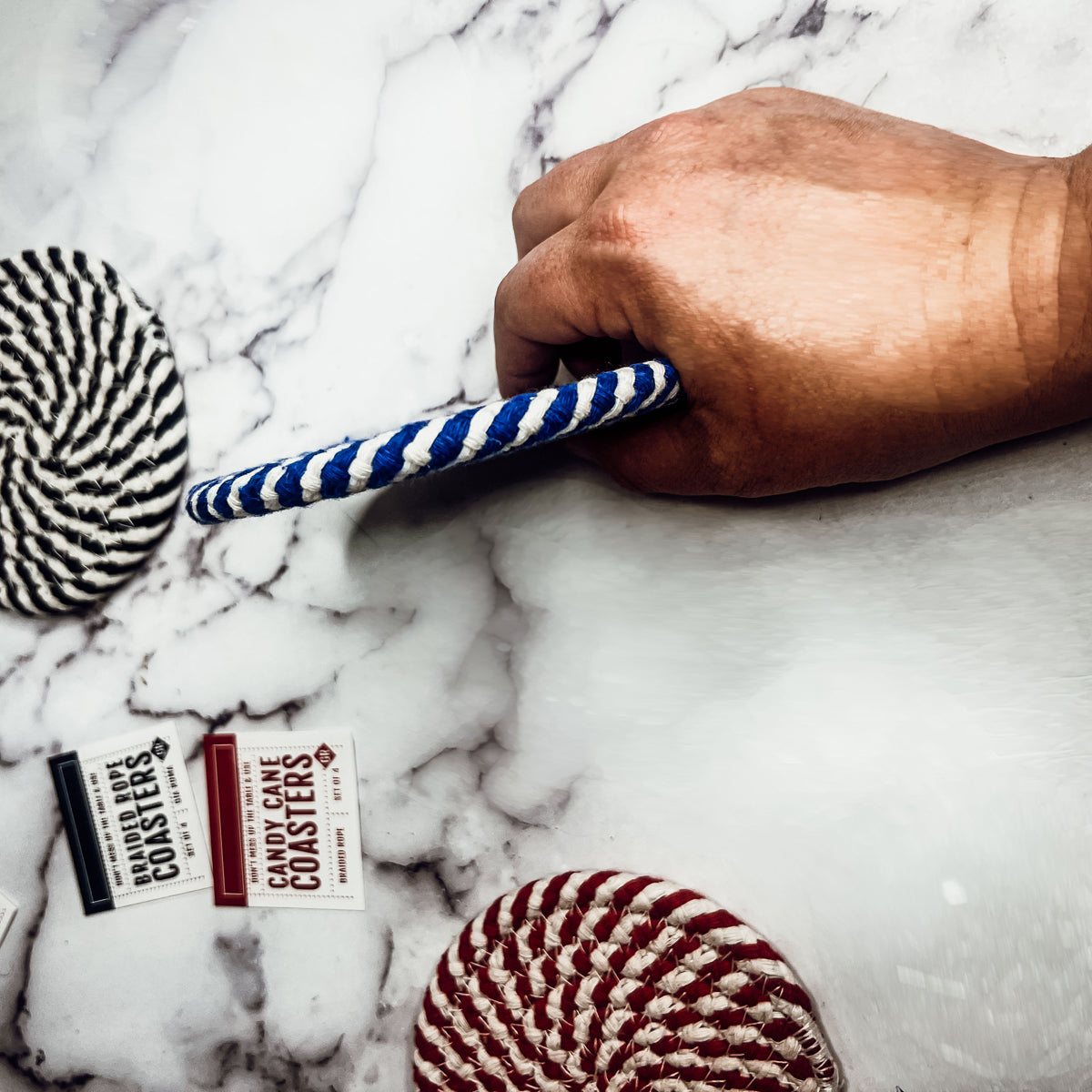 Black Braided Coaster Set 4-Pack Candy Cane Stripe Coasters Table Protectors BandsCo Straps