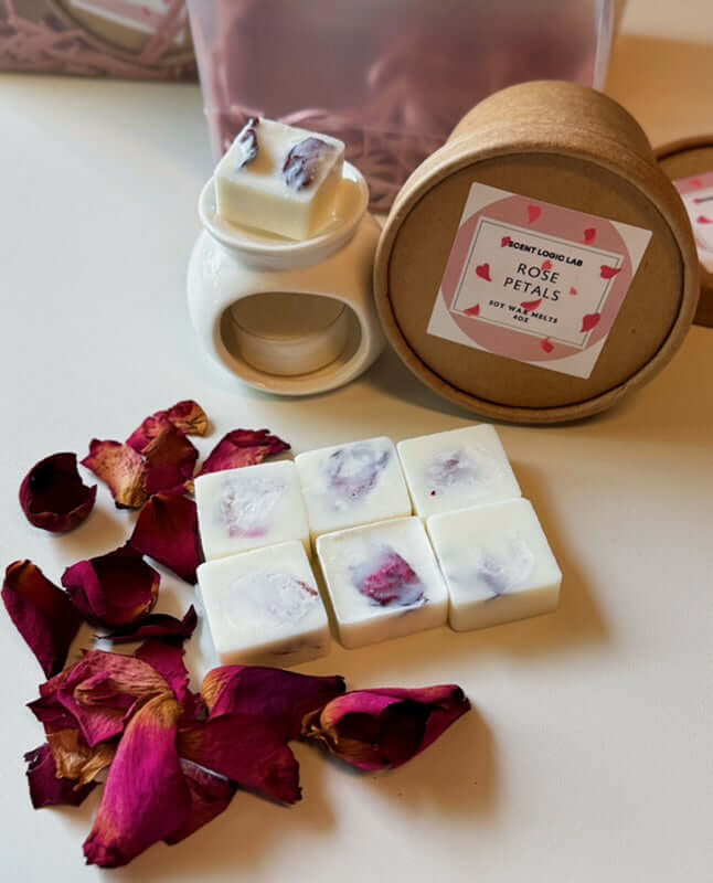 Rose Petal Wax Melter Gift Set | Ceramic Melter + 4oz Soy Wax Melts + Tealight Candle Lootquake LLC