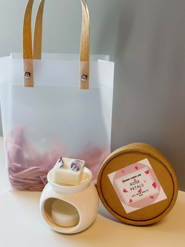 Rose Petal Wax Melter Gift Set | Ceramic Melter + 4oz Soy Wax Melts + Tealight Candle Lootquake LLC