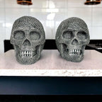 Resin Beaded Skull Decor Silver Skeleton Head Handmade Rustic Bookend Centerpiece Halloween