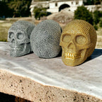 Resin Beaded Skull Decor Silver Skeleton Head Handmade Rustic Bookend Centerpiece Halloween