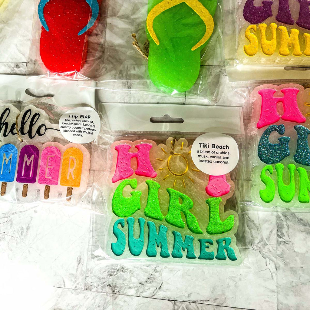 Hot Girl Summer Car Air Freshener Retro Sun Graphic Glitter Scented Hanging Car Accessory BandsCo Straps