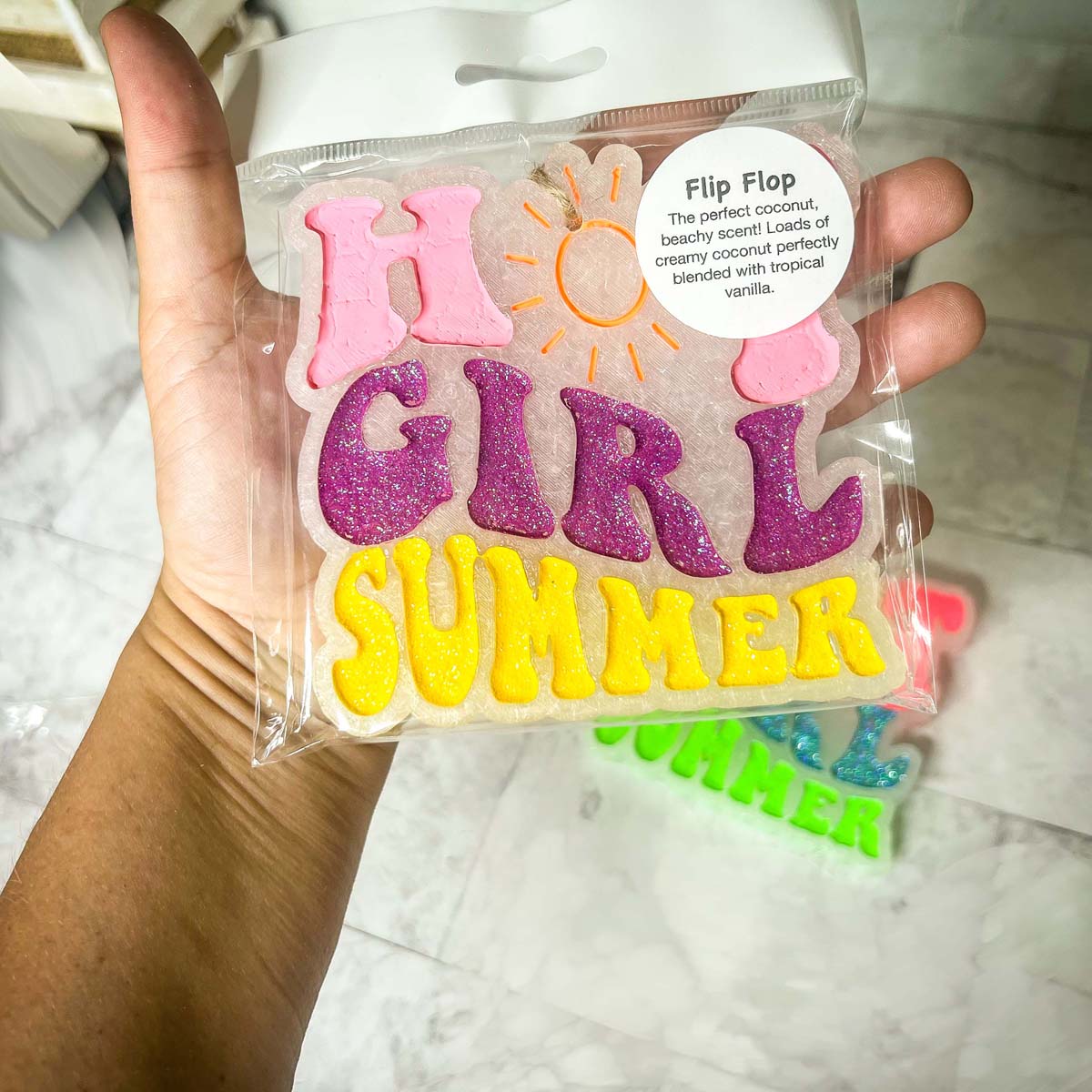 Hot Girl Summer Car Air Freshener Retro Sun Graphic Glitter Scented Hanging Car Accessory BandsCo Straps