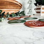 Holiday Ceramic Coaster Set With Cork Back Non Scratch Decorative Display Ready Table Accent BandsCo Straps
