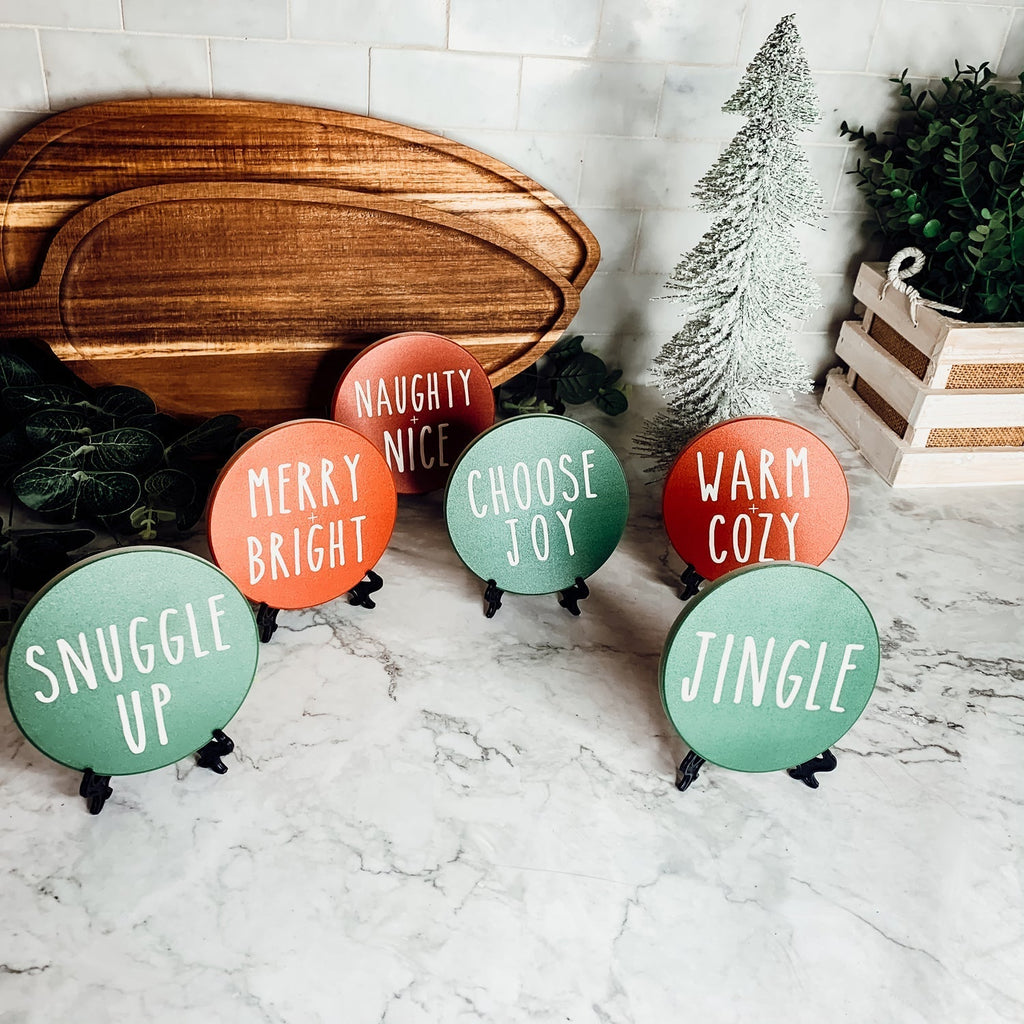 Holiday Ceramic Coaster Set With Cork Back Non Scratch Decorative Display Ready Table Accent BandsCo Straps