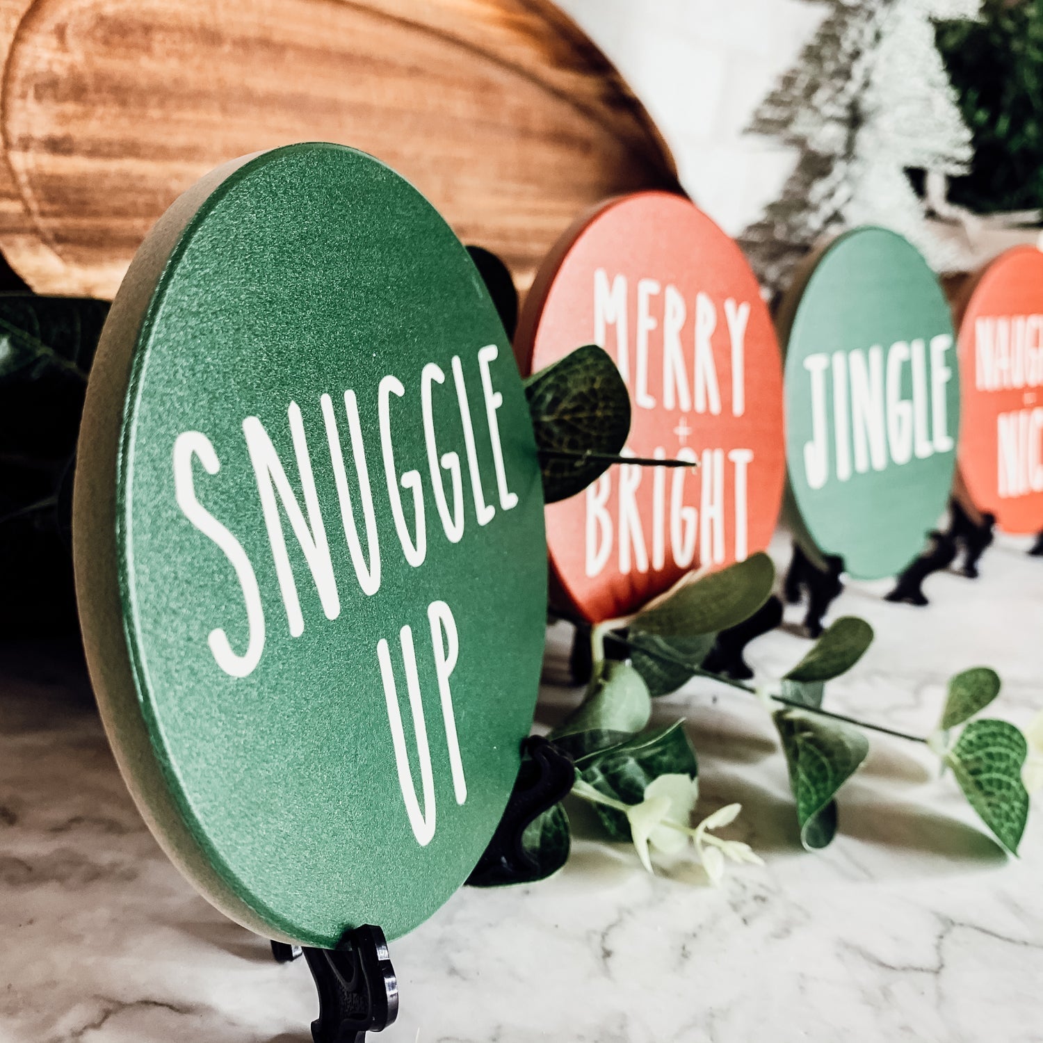 Holiday Ceramic Coaster Set With Cork Back Non Scratch Decorative Display Ready Table Accent BandsCo Straps