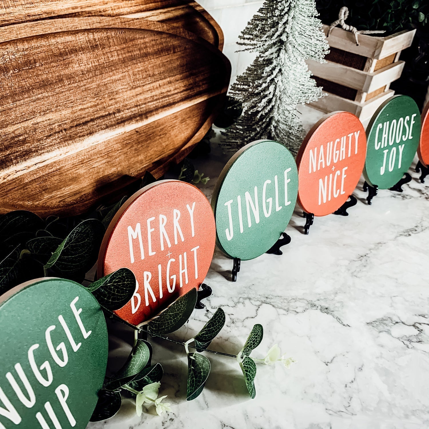 Holiday Ceramic Coaster Set With Cork Back Non Scratch Decorative Display Ready Table Accent BandsCo Straps