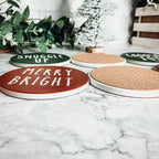 Holiday Ceramic Coaster Set With Cork Back Non Scratch Decorative Display Ready Table Accent BandsCo Straps
