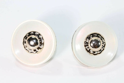Goldtone Off White Acrylic Button Stud Earrings 1 Inch BandsCo Straps