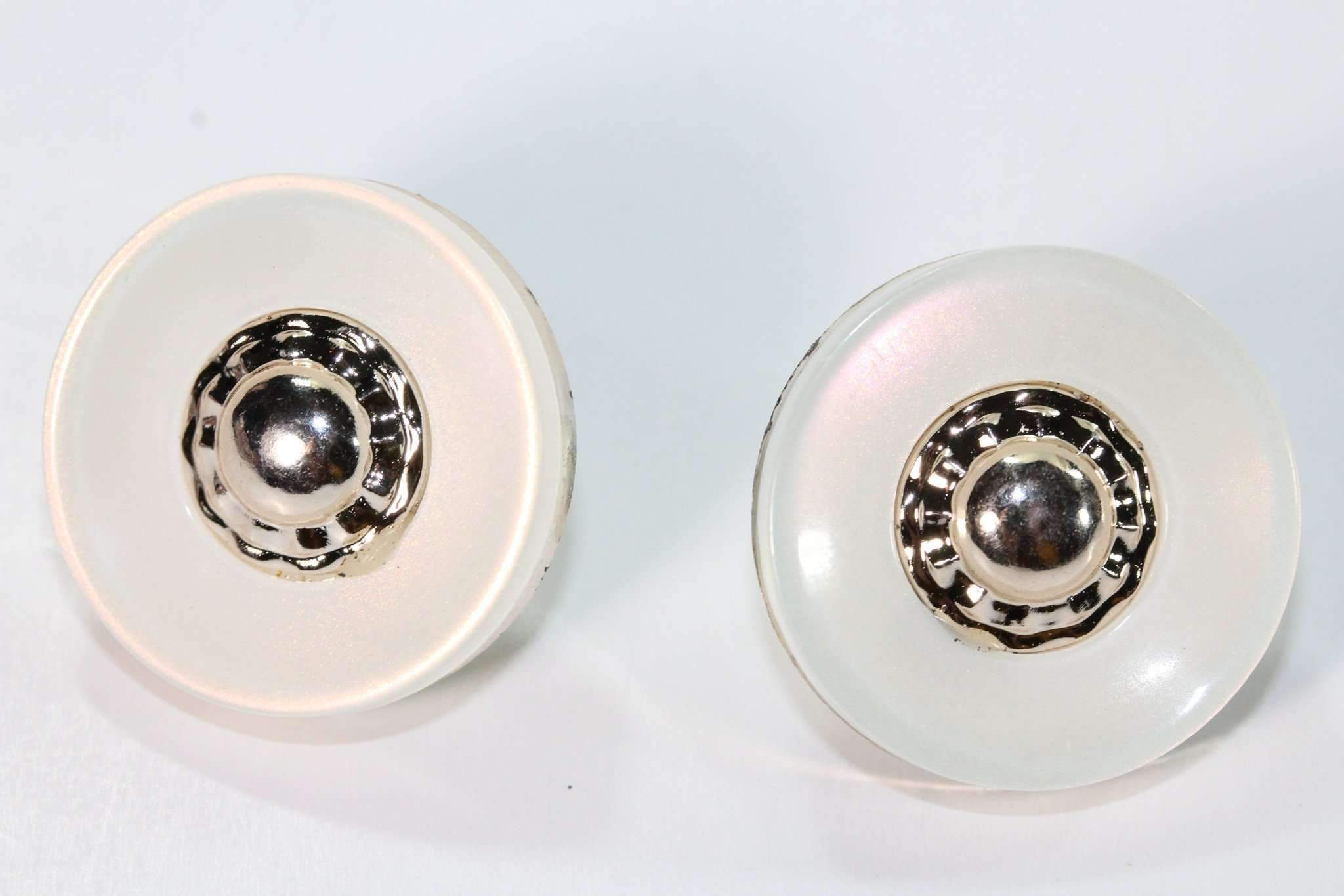 Goldtone Off White Acrylic Button Stud Earrings 1 Inch BandsCo Straps