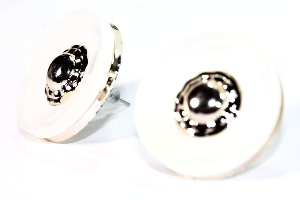 Goldtone Off White Acrylic Button Stud Earrings 1 Inch BandsCo Straps