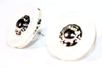 Goldtone Off White Acrylic Button Stud Earrings 1 Inch BandsCo Straps