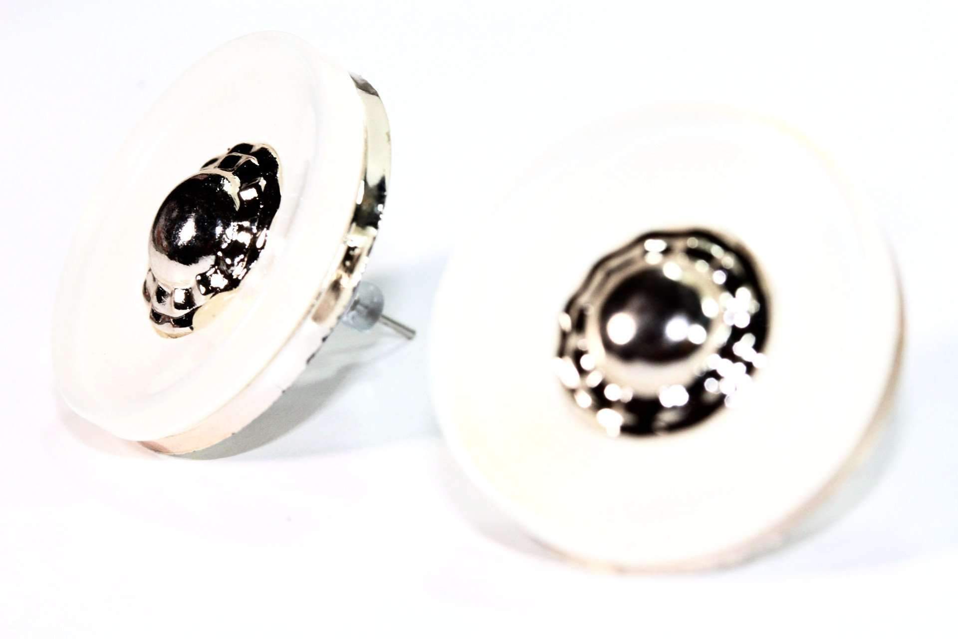 Goldtone Off White Acrylic Button Stud Earrings 1 Inch BandsCo Straps