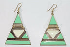 Egyptian Enamel Dangle Earrings 2.5 Inch Drop Turquoise