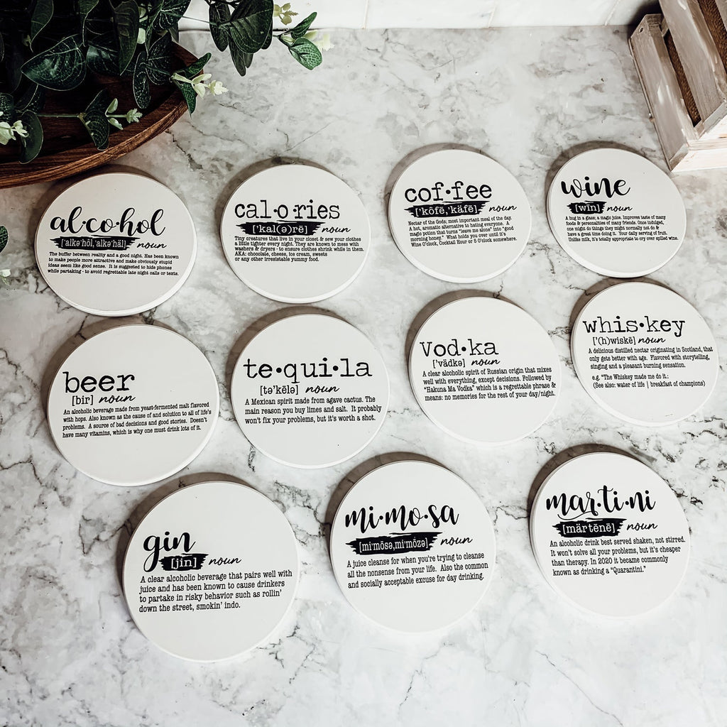 Funny Drink Definition Coasters Set Dictionary Quote Coasters For Bar And Countertop Decor BandsCo Straps