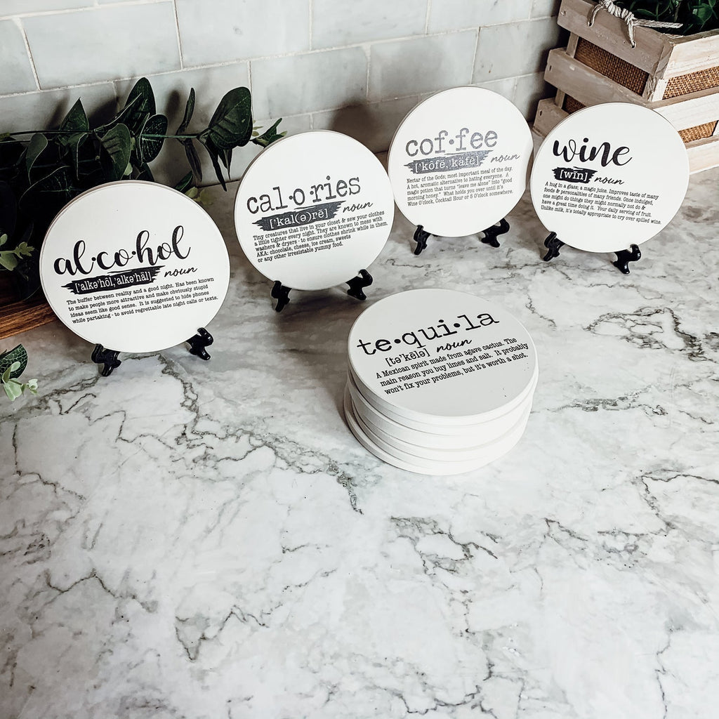 Funny Drink Definition Coasters Set Dictionary Quote Coasters For Bar And Countertop Decor BandsCo Straps