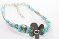 Turquoise Silver Petal Flower Bracelet With Extender BandsCo Straps