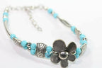 Turquoise Silver Petal Flower Bracelet With Extender BandsCo Straps