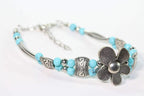 Turquoise Silver Petal Flower Bracelet With Extender BandsCo Straps