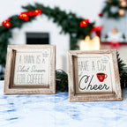 Cup Of Cheer Double Sided Coffee Bar Sign Holiday Winter Coffee Decor Red Mug Snowflake BandsCo Straps