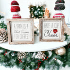 Cup Of Cheer Double Sided Coffee Bar Sign Holiday Winter Coffee Decor Red Mug Snowflake BandsCo Straps