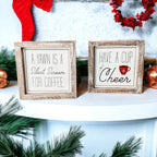 Cup Of Cheer Double Sided Coffee Bar Sign Holiday Winter Coffee Decor Red Mug Snowflake BandsCo Straps