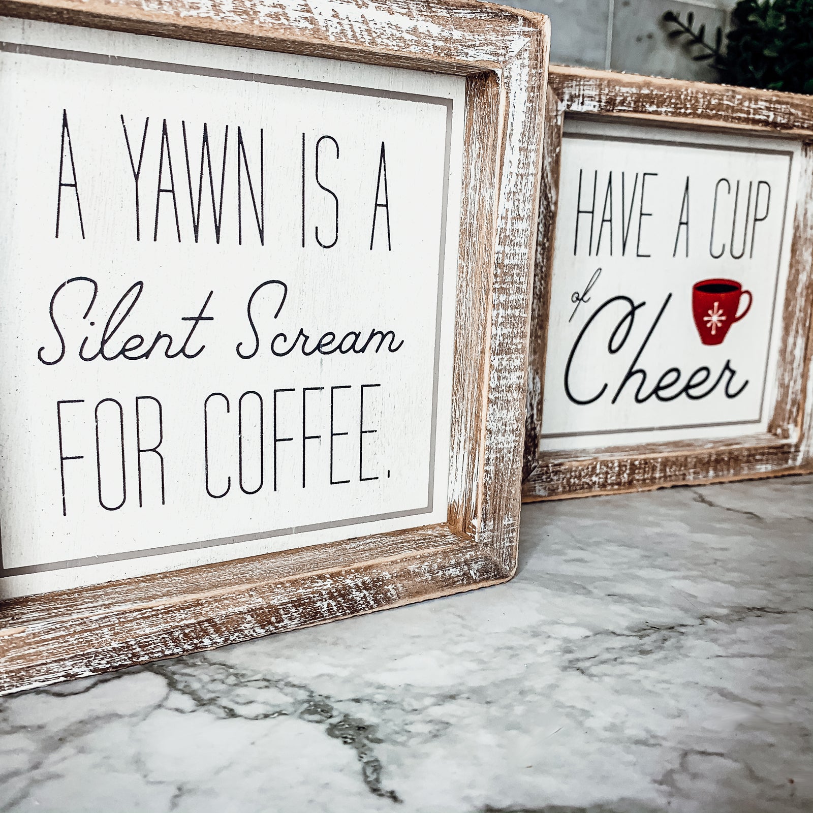 Cup Of Cheer Double Sided Coffee Bar Sign Holiday Winter Coffee Decor Red Mug Snowflake BandsCo Straps