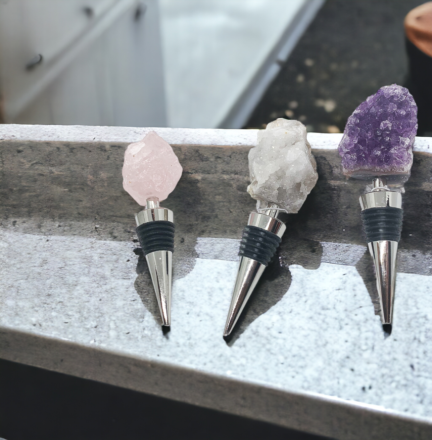 Natural Stone Wine Bottle Stoppers Set Decorative Bougie Bottle Stopper Gifts For Wine Lovers BandsCo Straps