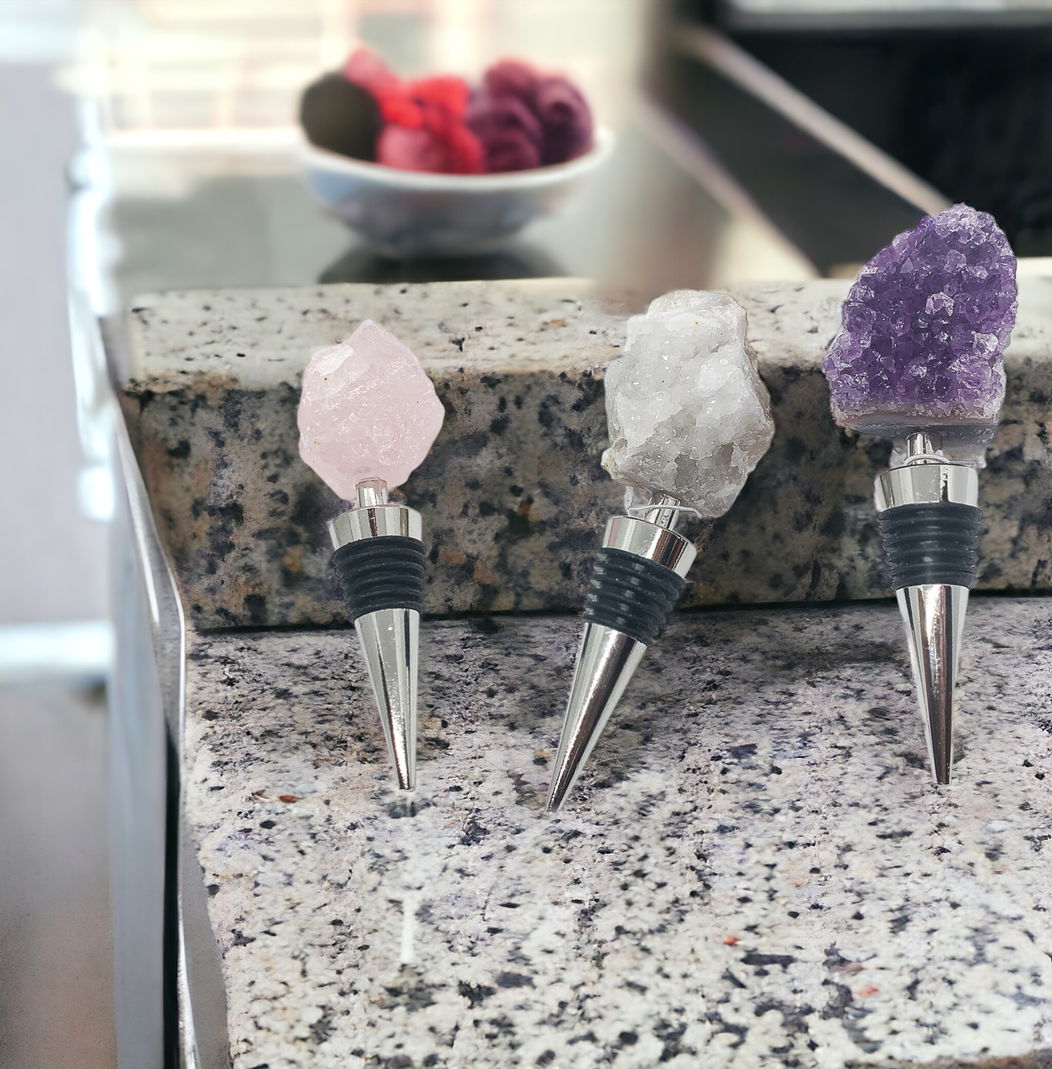 Natural Stone Wine Bottle Stoppers Set Decorative Bougie Bottle Stopper Gifts For Wine Lovers BandsCo Straps