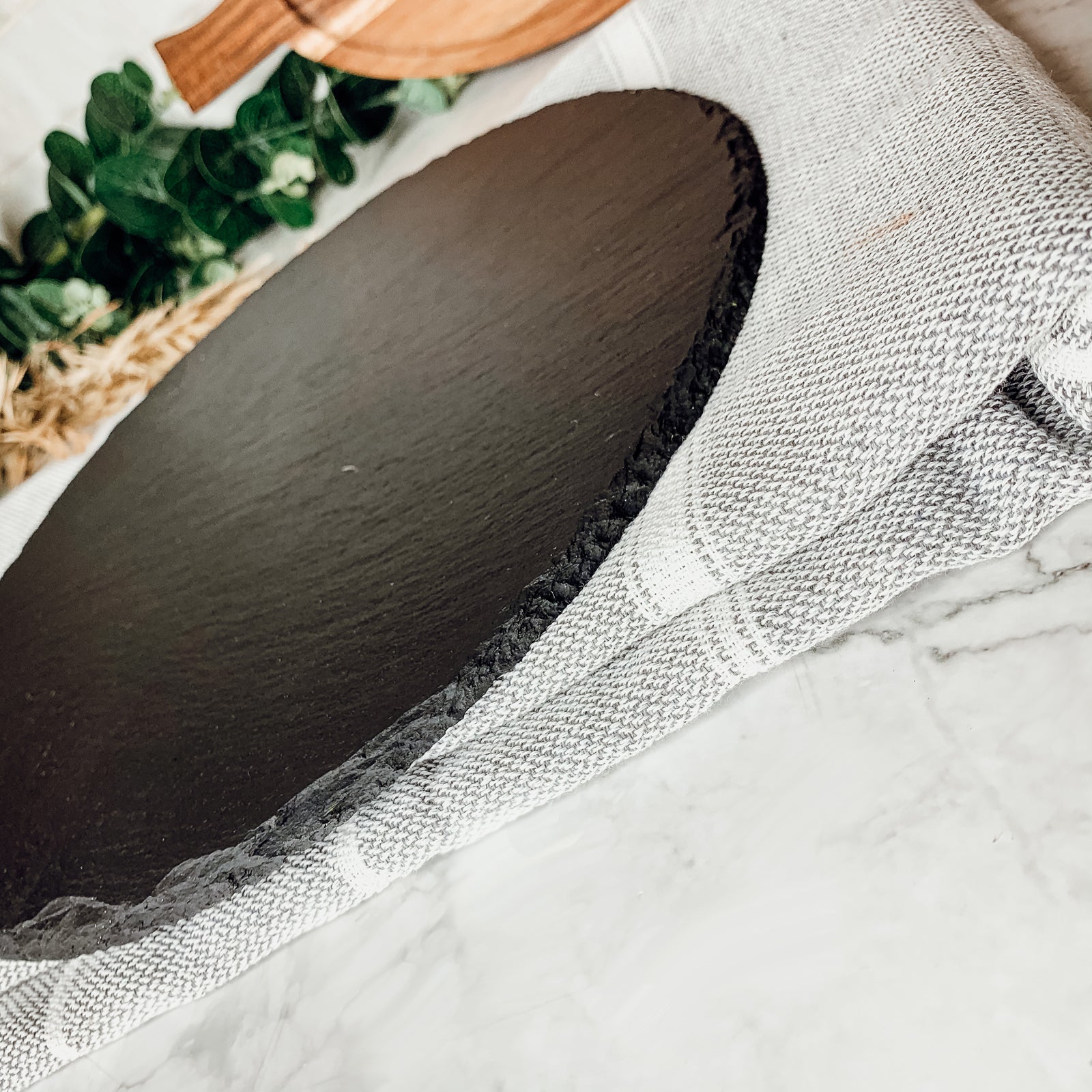 Slate Round 11" Cheese Board Natural Layered Edge Slim 5-6mm BandsCo Straps