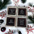 Black Chalkboard Style Wooden Christmas Sign Rustic Framed Holiday Wall Decor Set Of 4