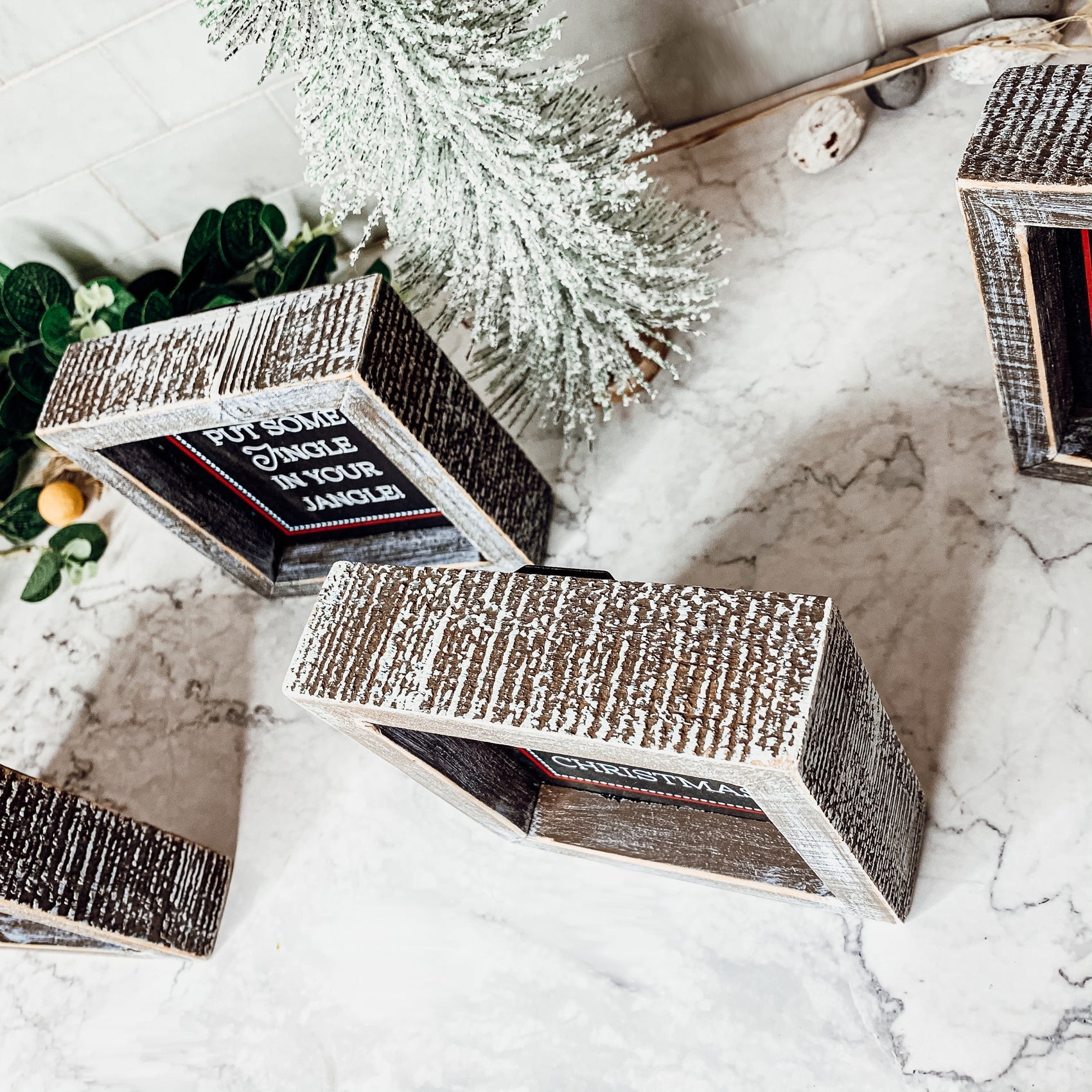 Black Chalkboard Style Wooden Christmas Sign Rustic Framed Holiday Wall Decor Set Of 4