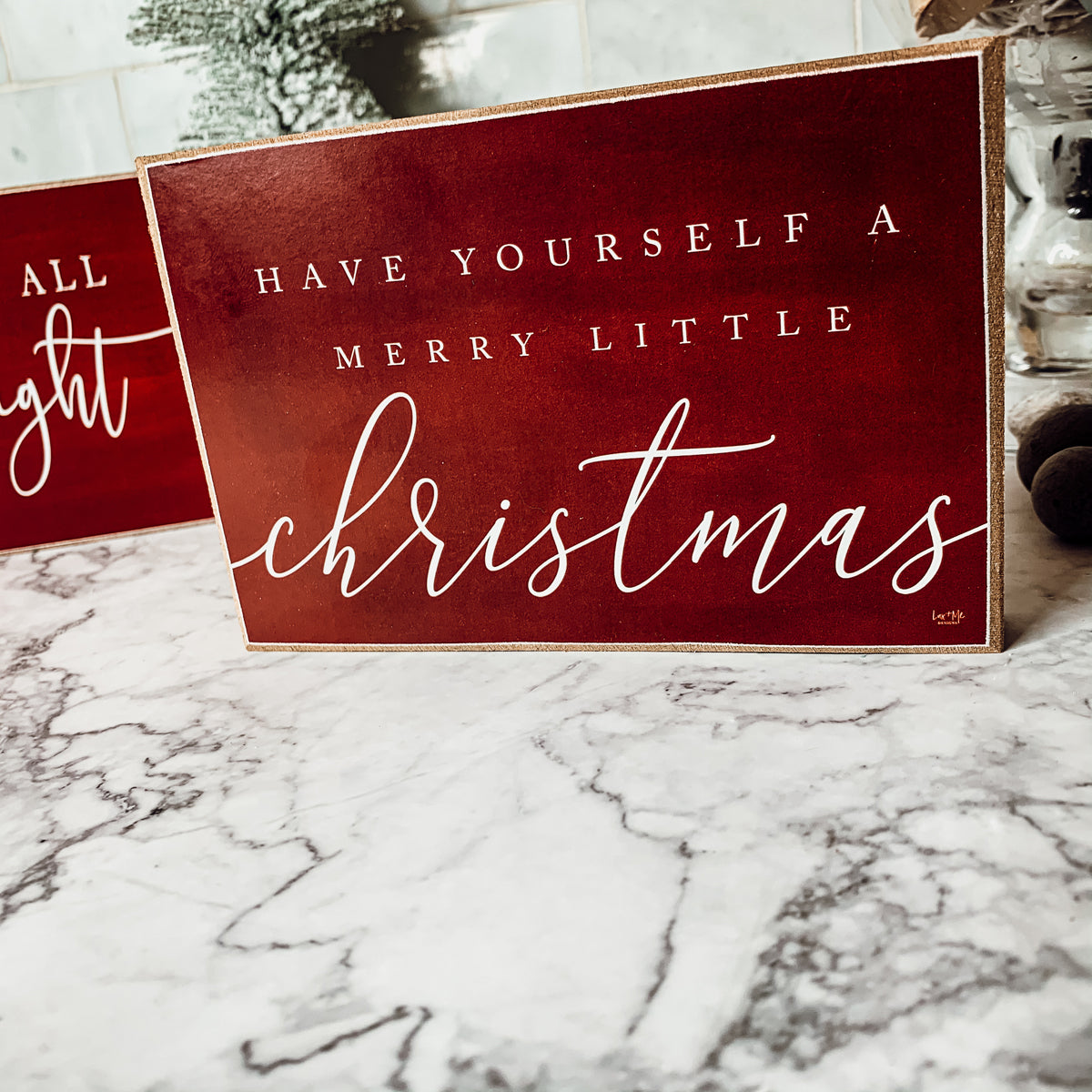 Christmas Wooden Block Sign 6x4x1 Red Have Yourself A Merry Little Christmas BandsCo Straps