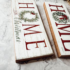 Home For Christmas Wooden Sign With Wreath Holiday Mantel Shelf Decor BandsCo Straps