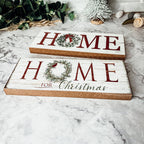 Home For Christmas Wooden Sign With Wreath Holiday Mantel Shelf Decor BandsCo Straps