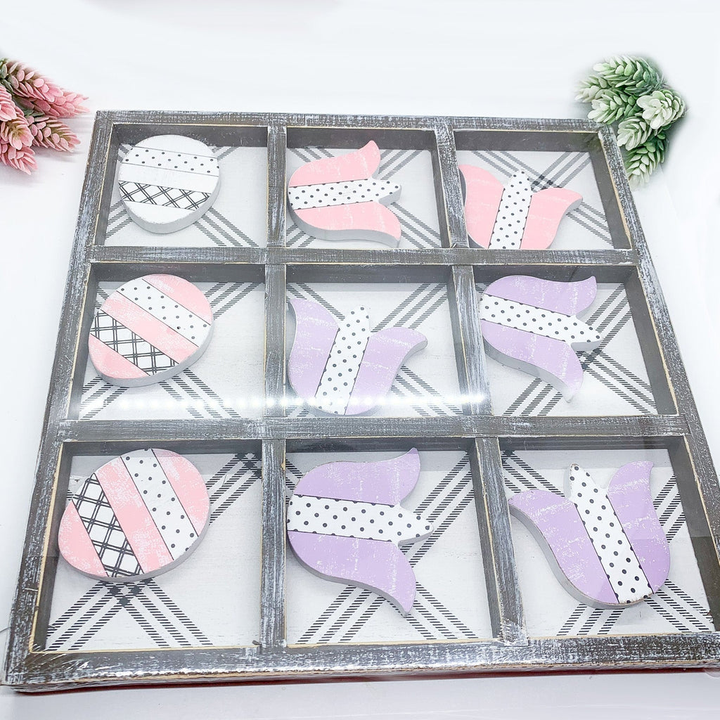 Easter Spring Tic Tac Toe Wooden Game Decor Set Tulip & Egg Pieces - 2 Sizes BandsCo Straps