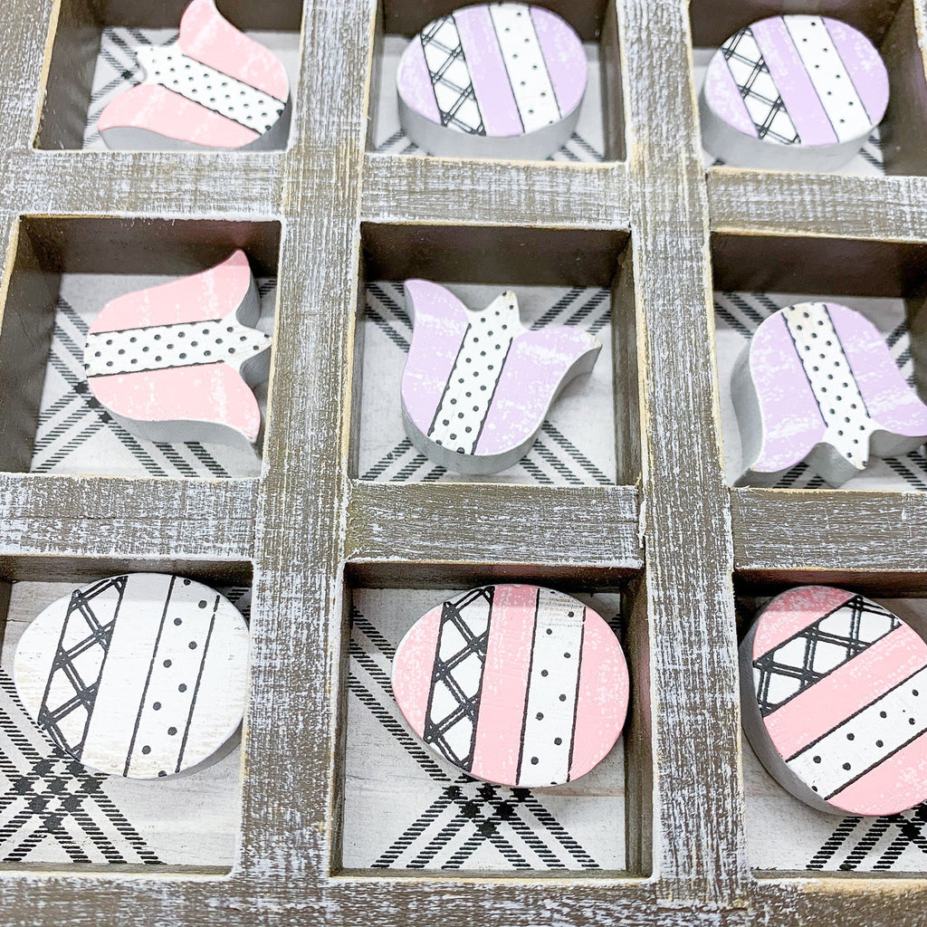 Easter Spring Tic Tac Toe Wooden Game Decor Set Tulip & Egg Pieces - 2 Sizes BandsCo Straps