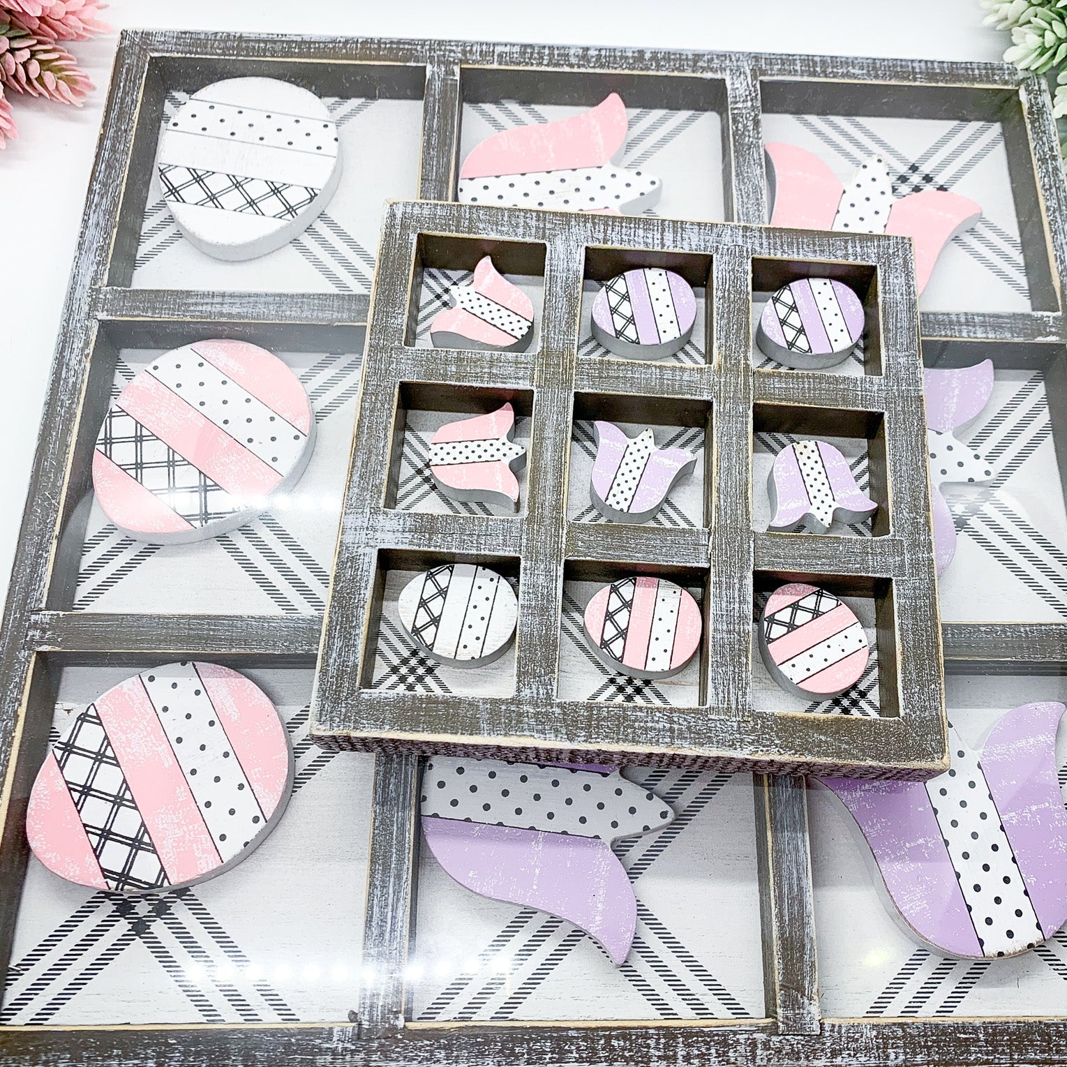 Easter Spring Tic Tac Toe Wooden Game Decor Set Tulip & Egg Pieces - 2 Sizes BandsCo Straps