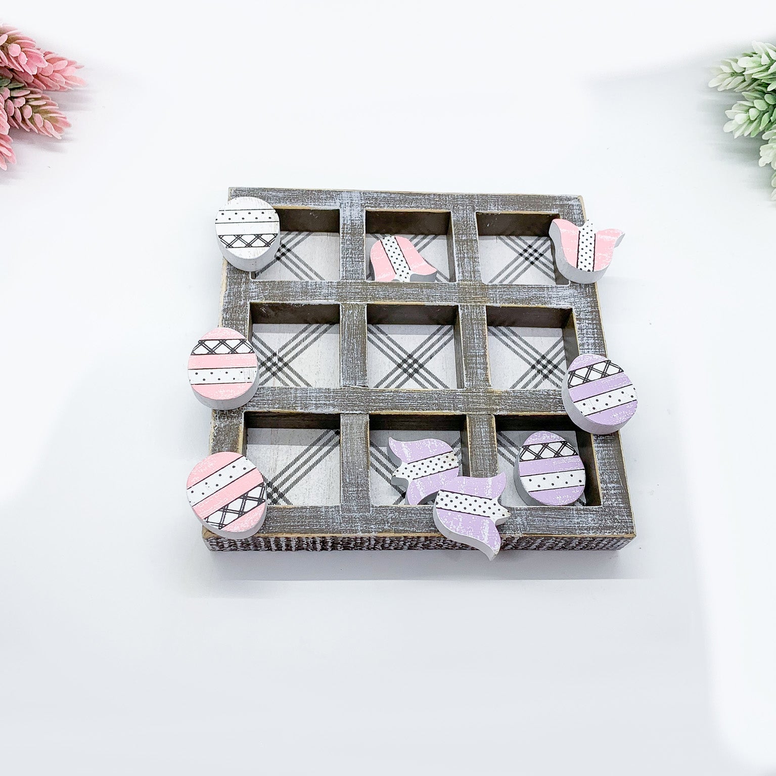 Easter Spring Tic Tac Toe Wooden Game Decor Set Tulip & Egg Pieces - 2 Sizes BandsCo Straps