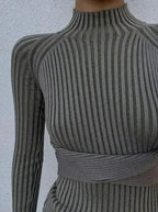 Mock Neck Bodycon Midi Dress - Open Back Twist Detail | Femstylo