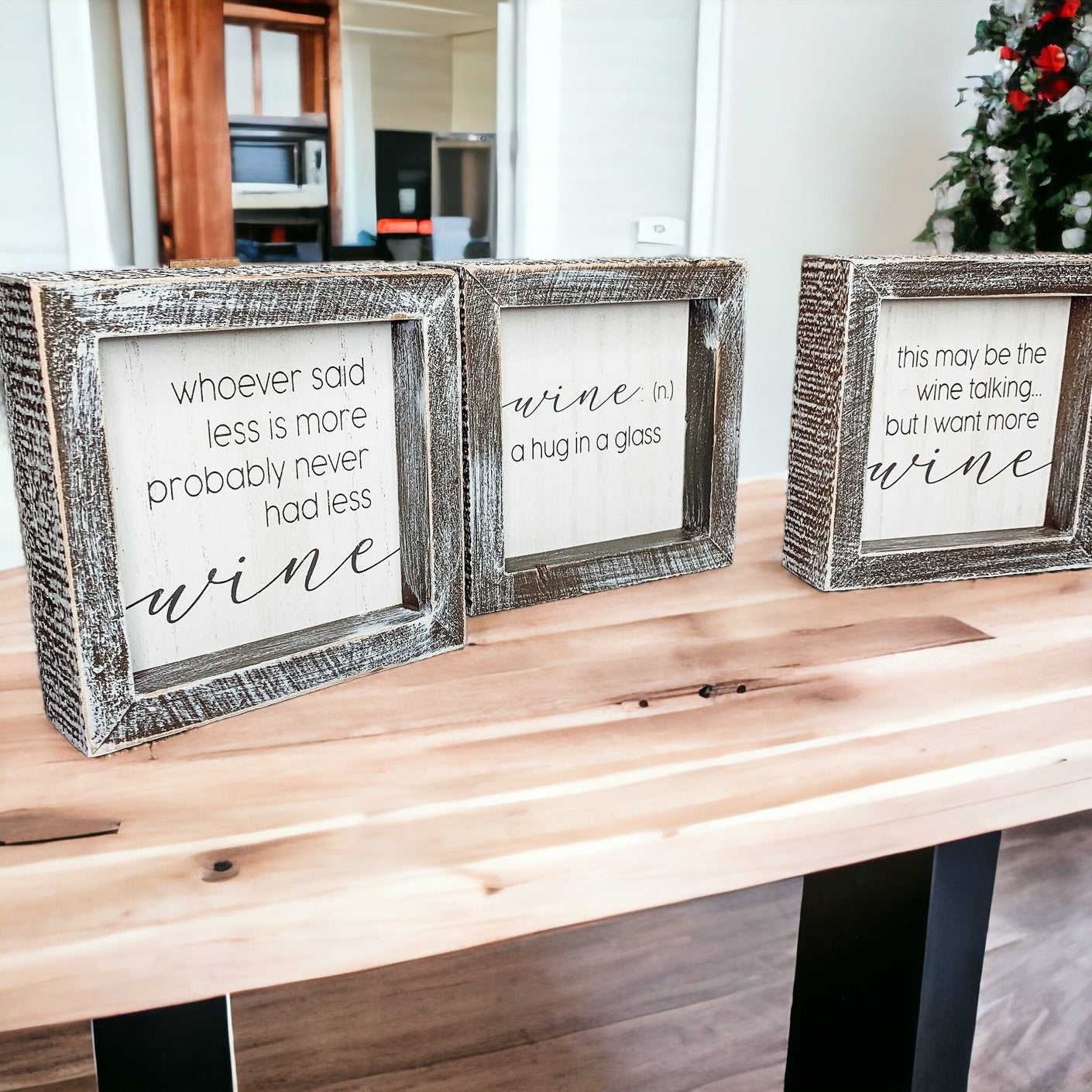 Wine Kitchen Sign 5x5 Thick Framed Wooden Bar Label Sign For Wine Lovers BandsCo Straps