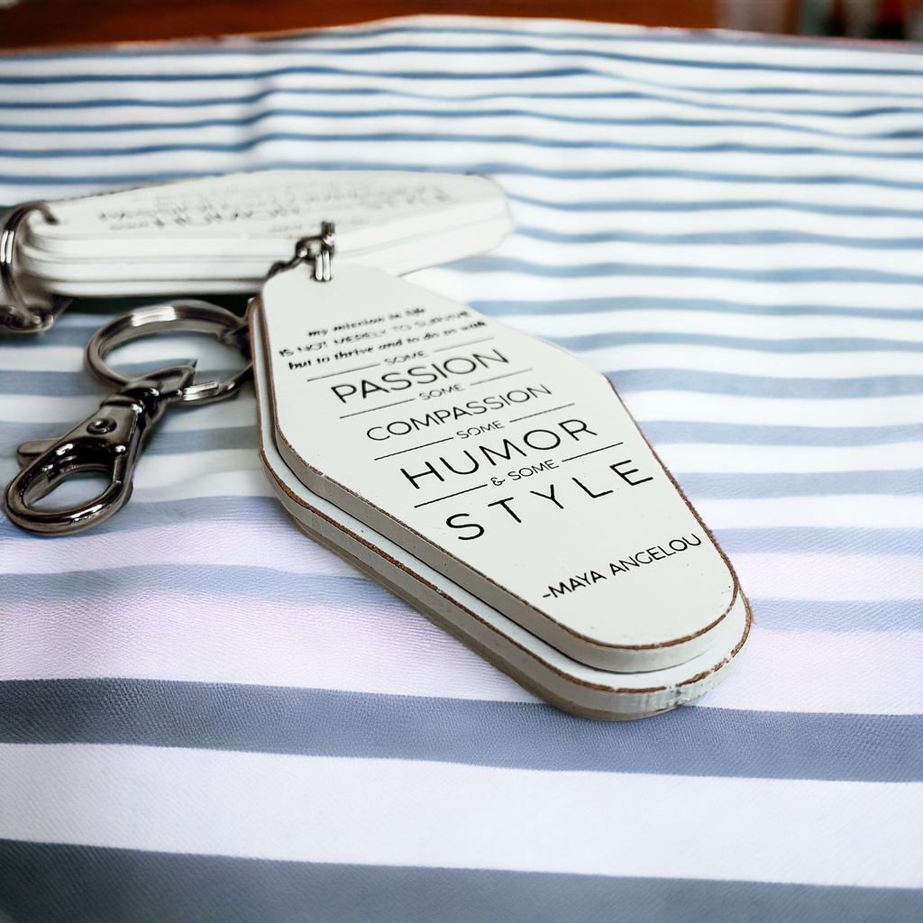 Wooden Inspirational Keychains Double Sided Engraved Motivational Messages Vertical Horizontal BandsCo Straps