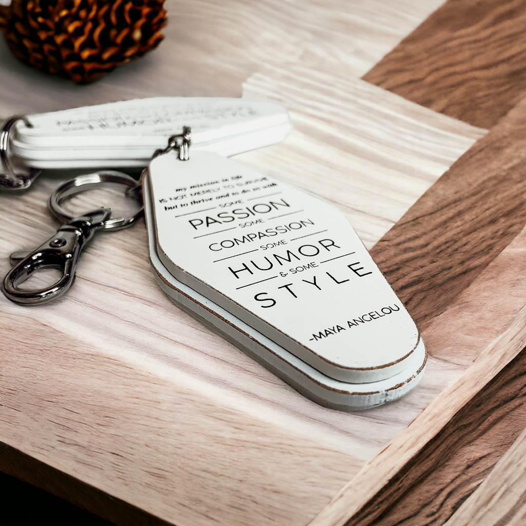 Wooden Inspirational Keychains Double Sided Engraved Motivational Messages Vertical Horizontal BandsCo Straps