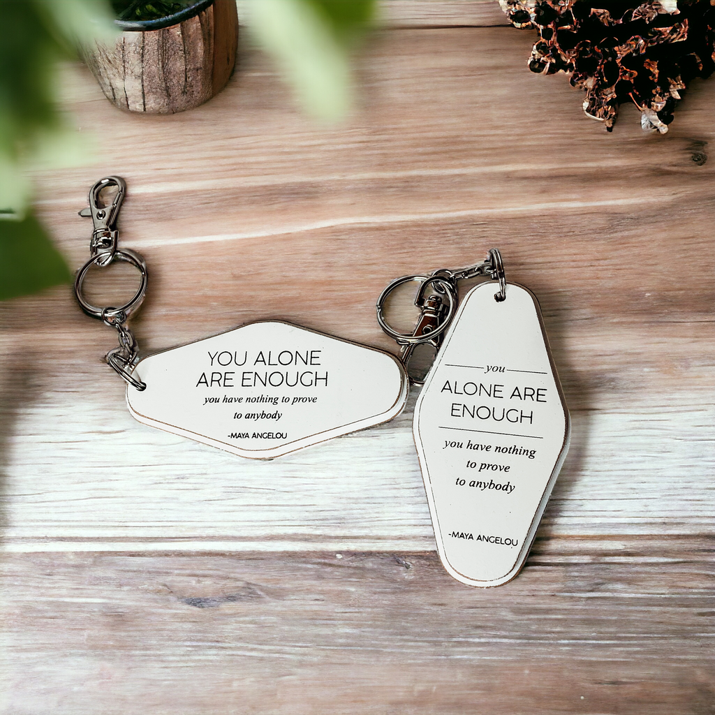 Wooden Inspirational Keychains Double Sided Engraved Motivational Messages Vertical Horizontal BandsCo Straps