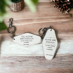 Wooden Inspirational Keychains Double Sided Engraved Motivational Messages Vertical Horizontal BandsCo Straps